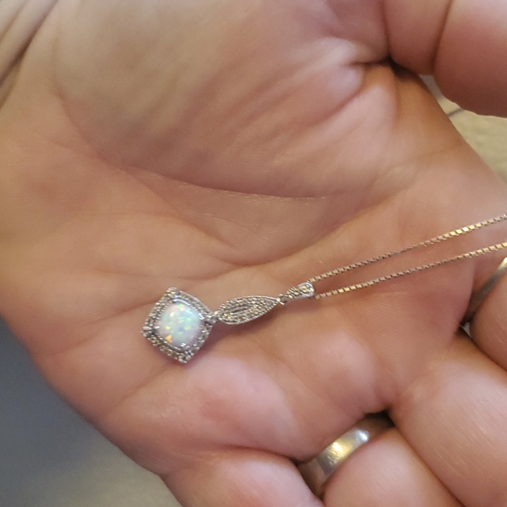 Opal and white topaz pendant